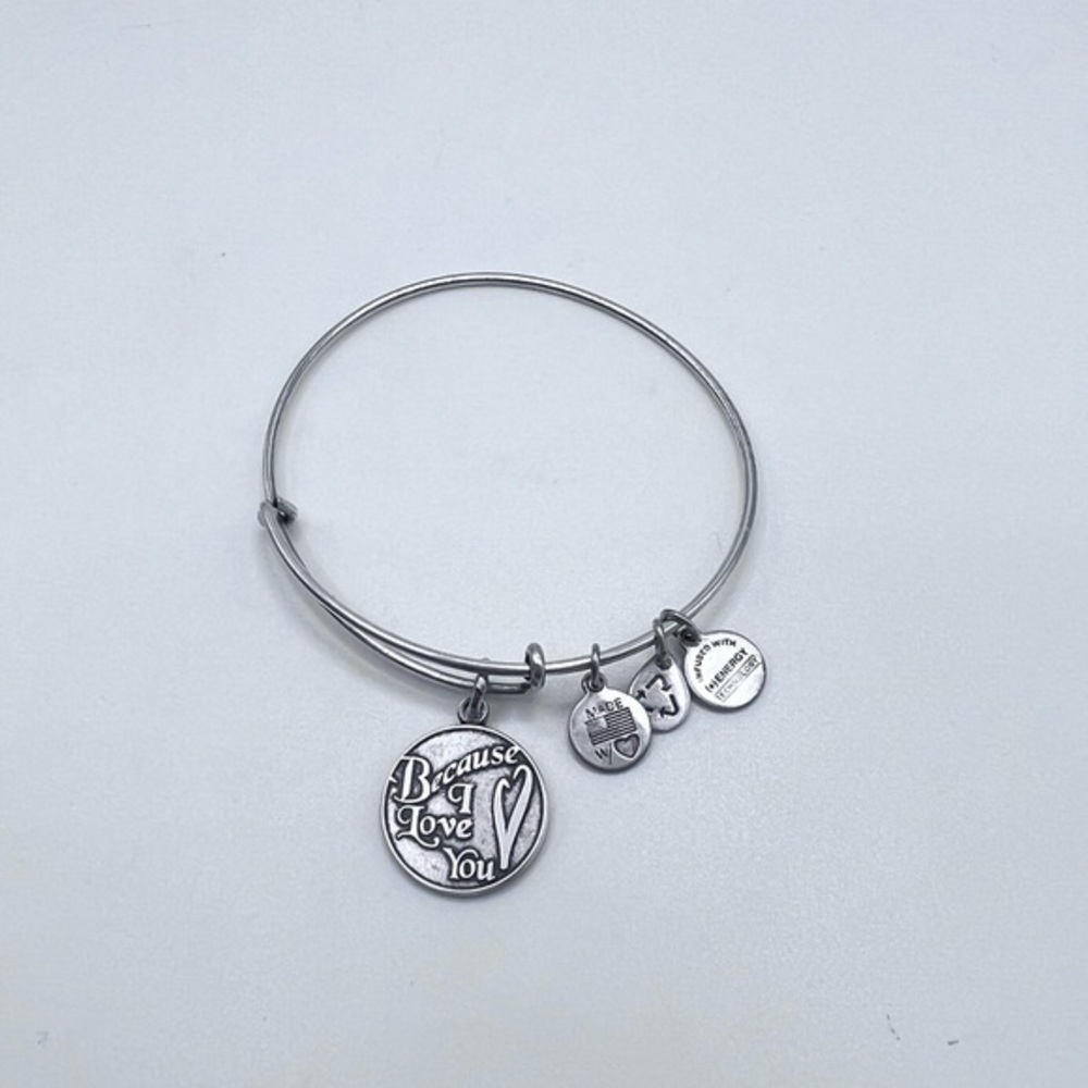 Alex and Ani Because I Love You Charm Bangle Bracelet Silver Tone Adjustable
